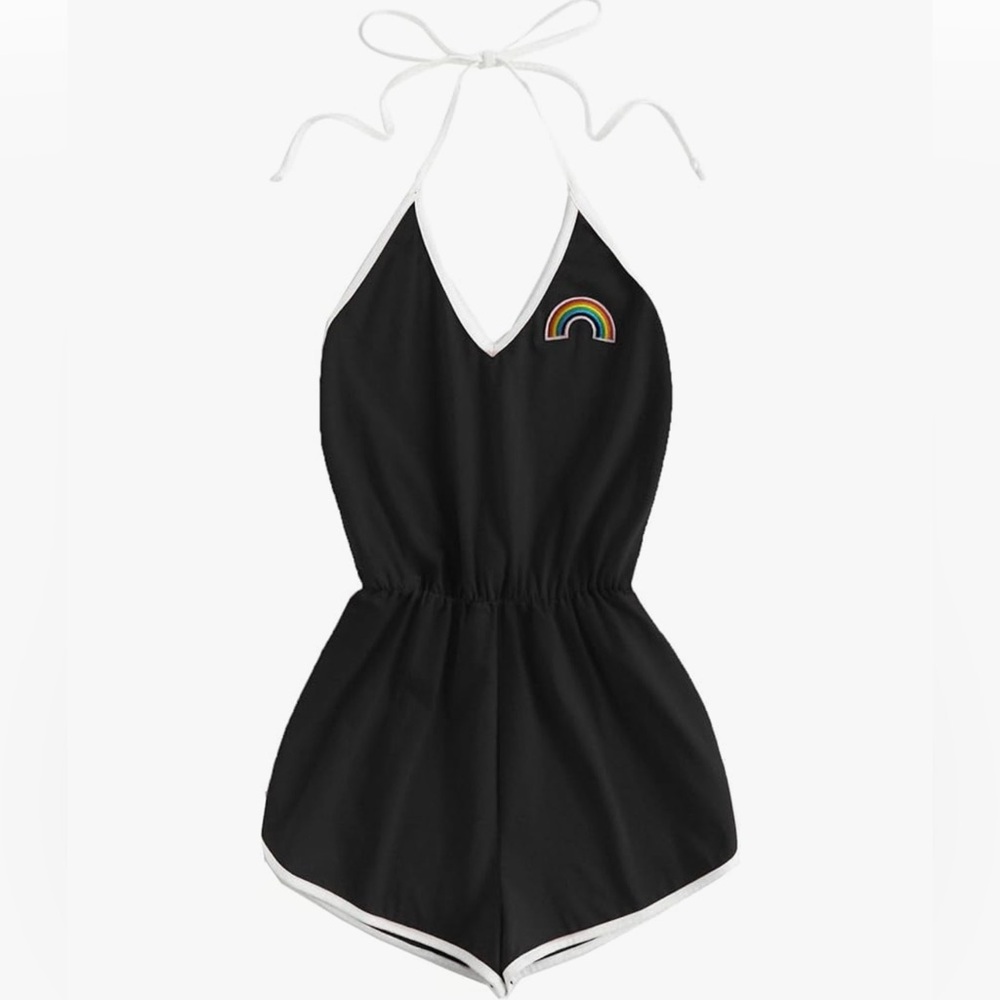 Black Romper with Rainbow Detail- worn once